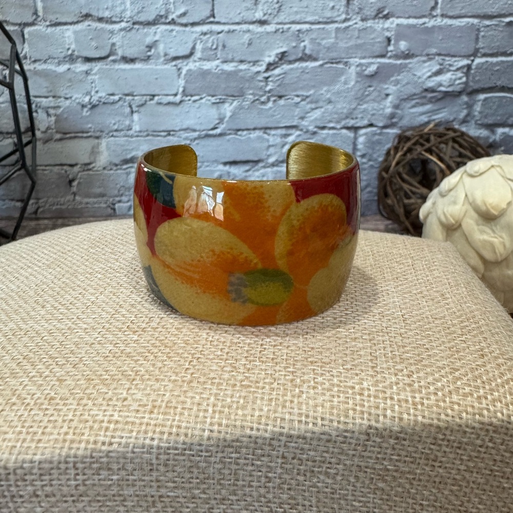 Floral Resin over Brass Cuff Bracelet ITM870